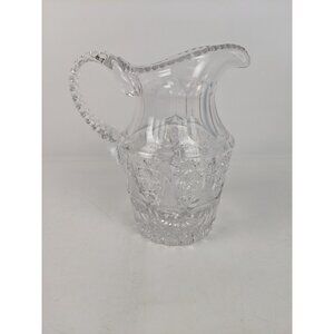 Pepi Herrmann Signed Hand Cut Crystal Glass Water Pitcher 8.5" Vintage 1984